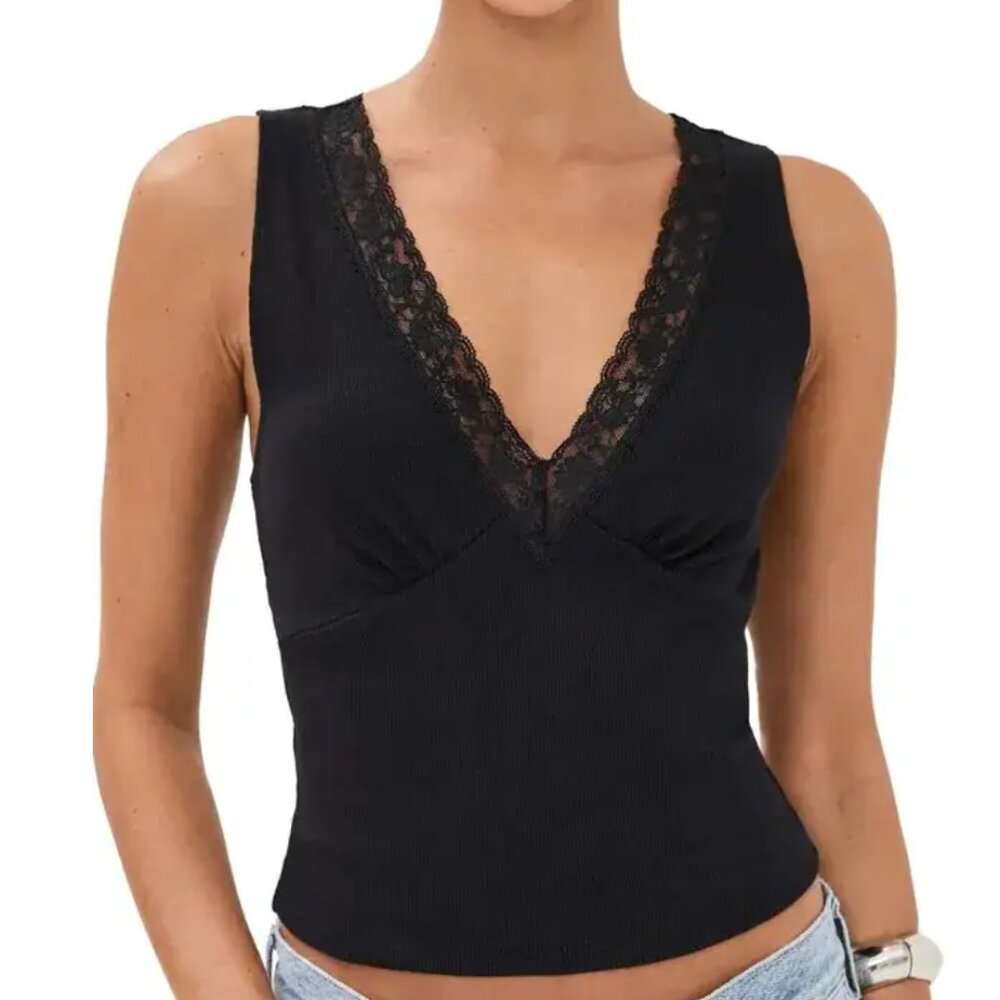 Reformation Black Lace Lea Top